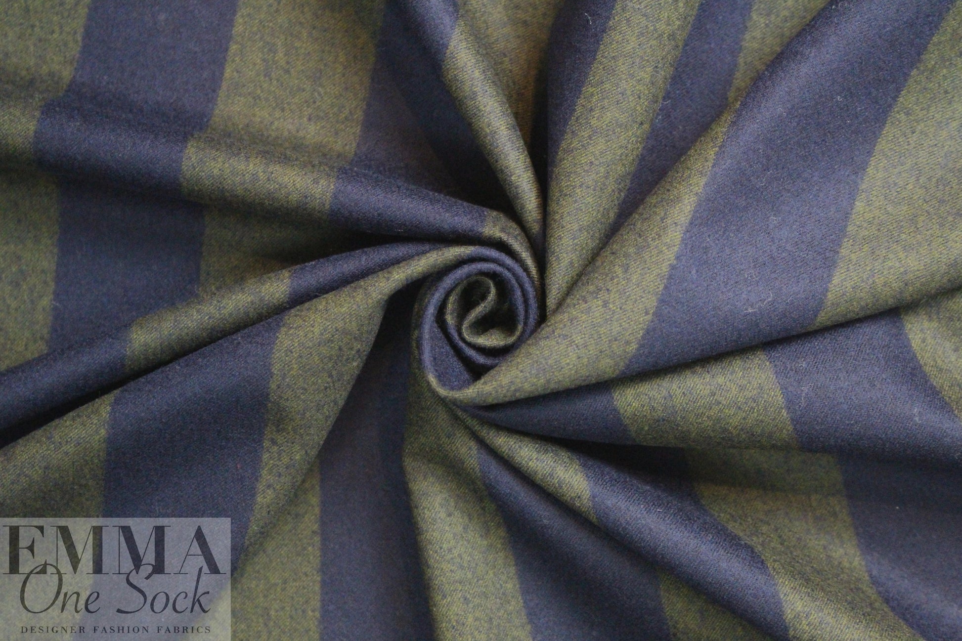 Italian wide stripe brushed wool woven - navy/olive