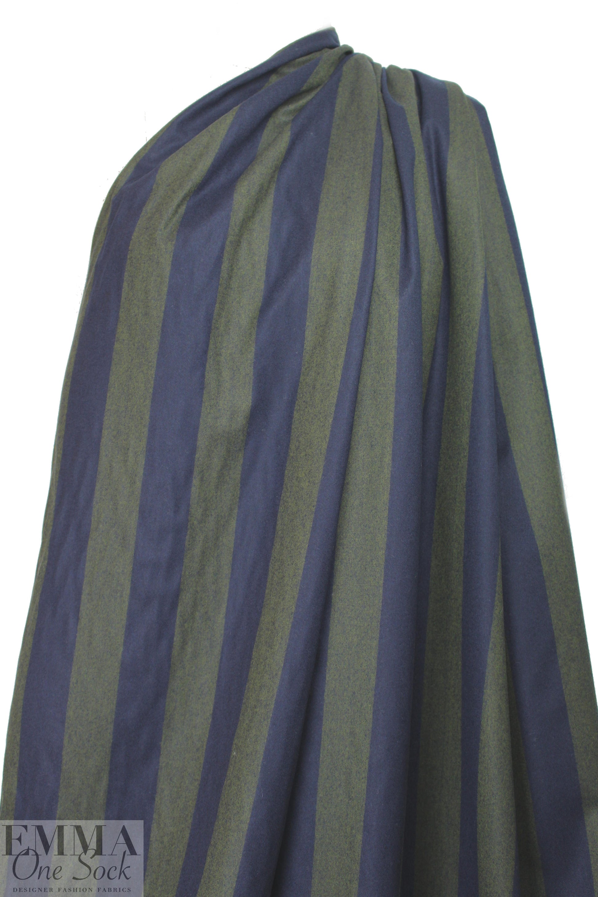 Italian wide stripe brushed wool woven - navy/olive 1.125 yds