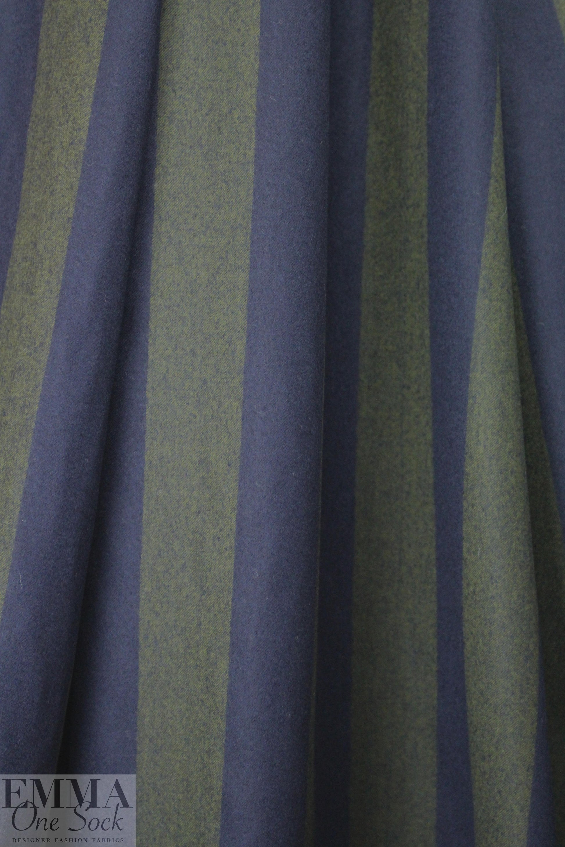 Italian wide stripe brushed wool woven - navy/olive