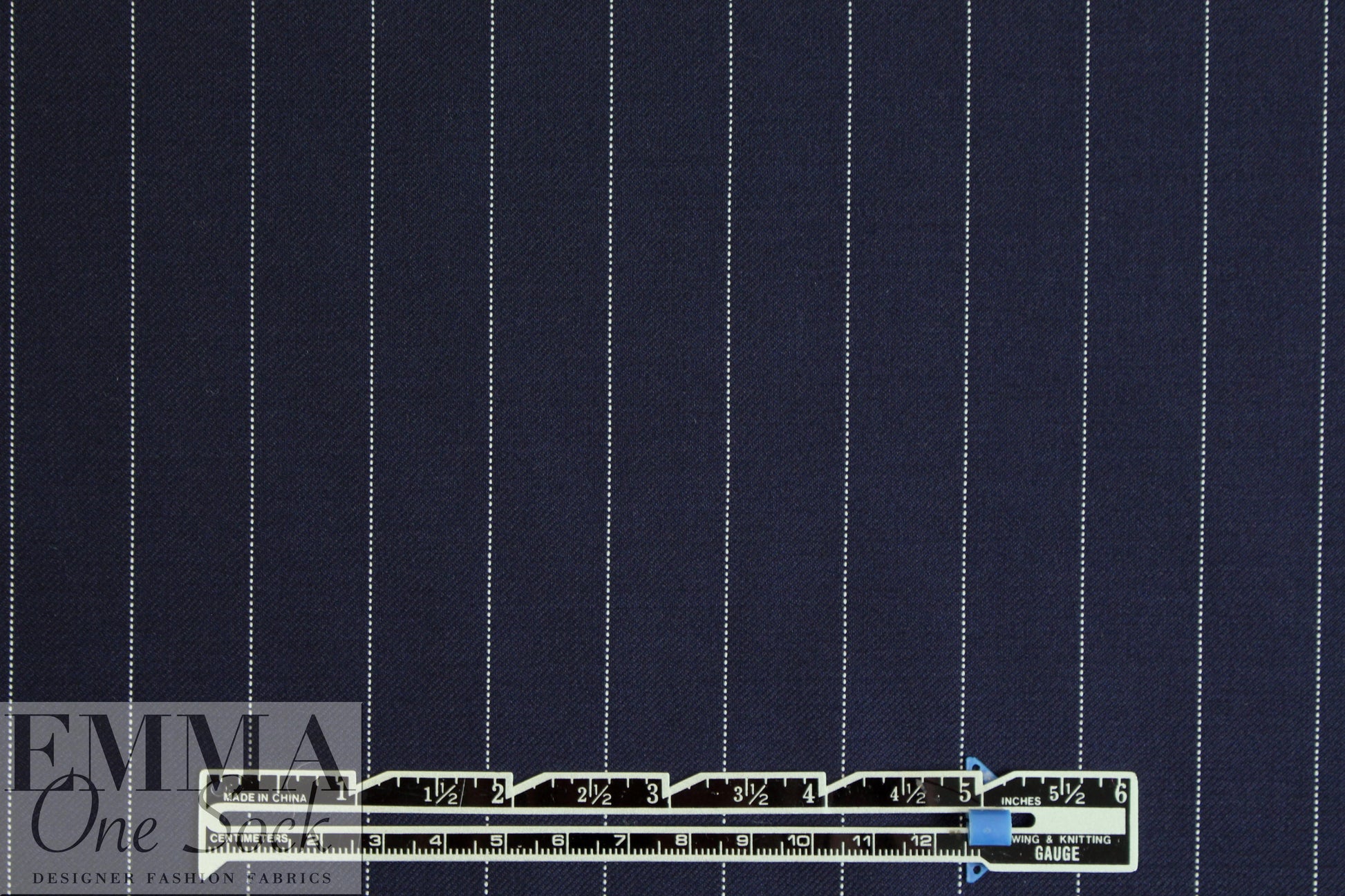 Italian wool pinstripe twill suiting - midnight/off white