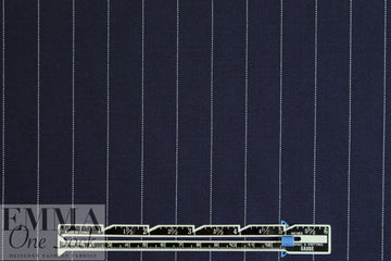 Italian wool pinstripe twill suiting - midnight/off white 1 yard