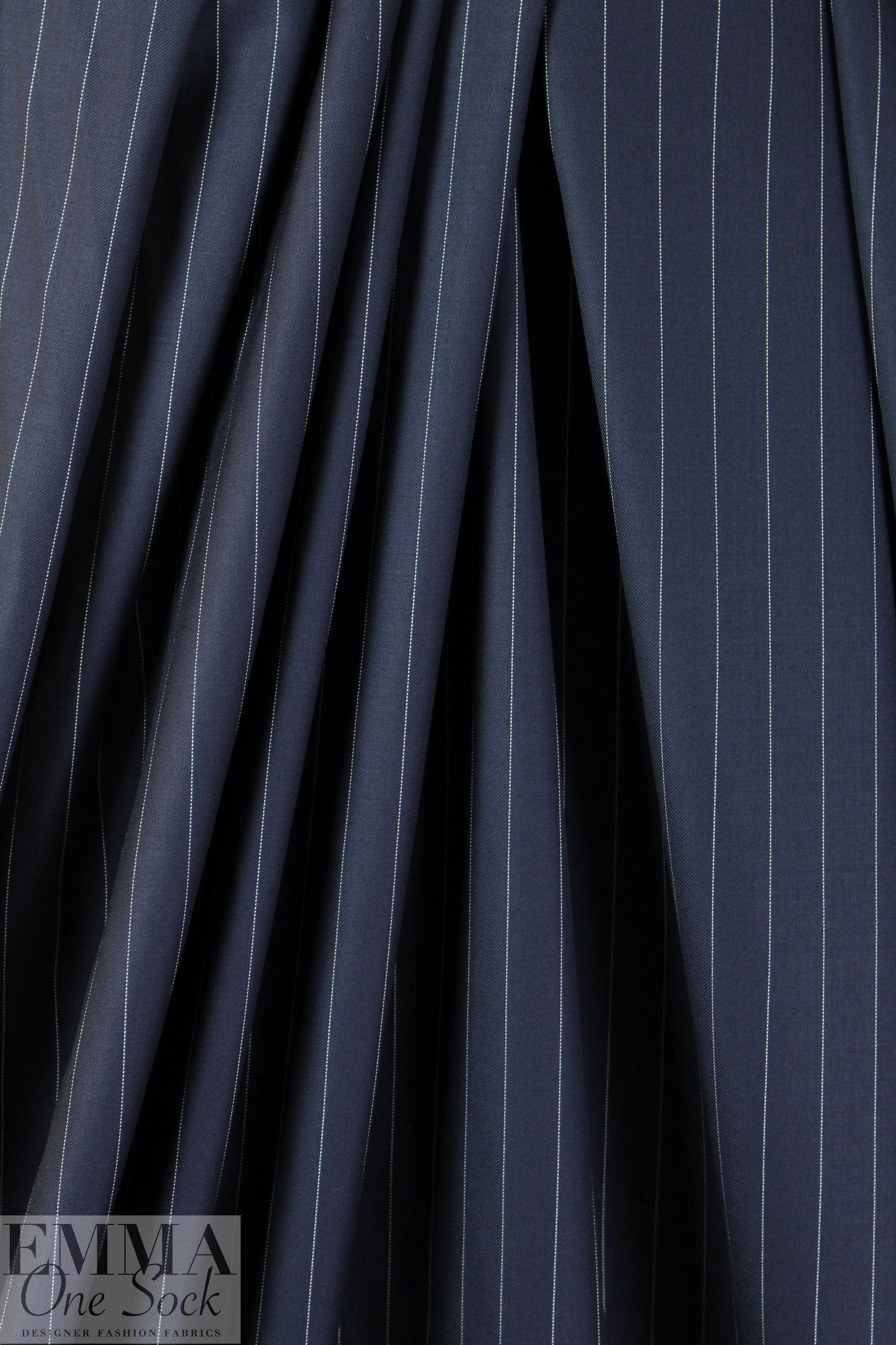 Italian wool pinstripe twill suiting - midnight/off white 1 yard