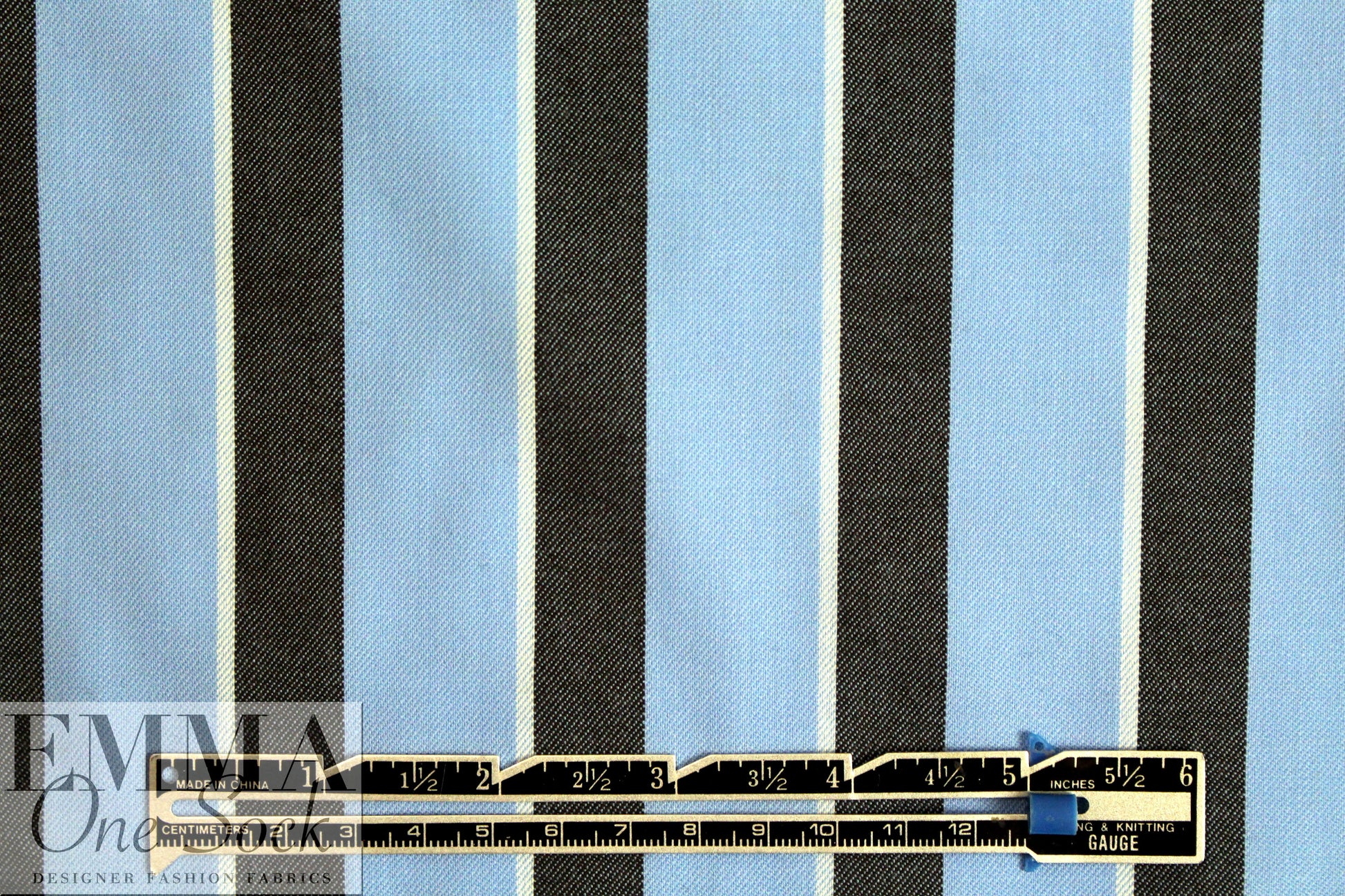 English mill virgin wool twill stripe - sky/black coffee