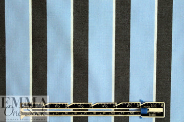 English mill virgin wool twill stripe - sky/black coffee