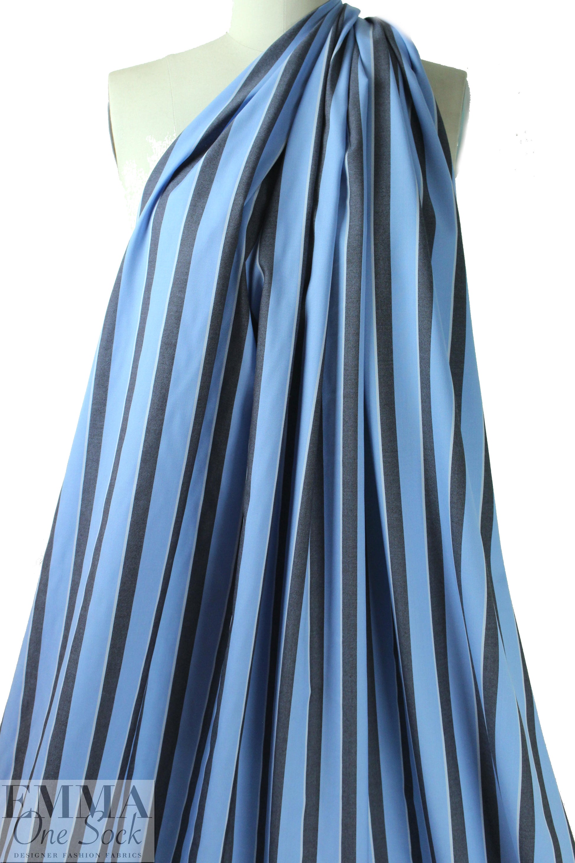 English mill virgin wool twill stripe - sky/black coffee