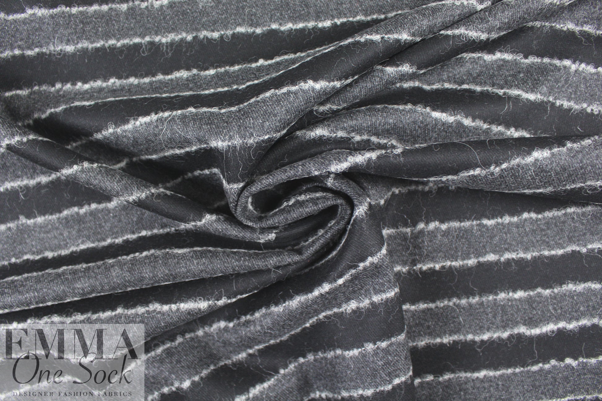 NY designer wool blend twill coating - gray/black stripe