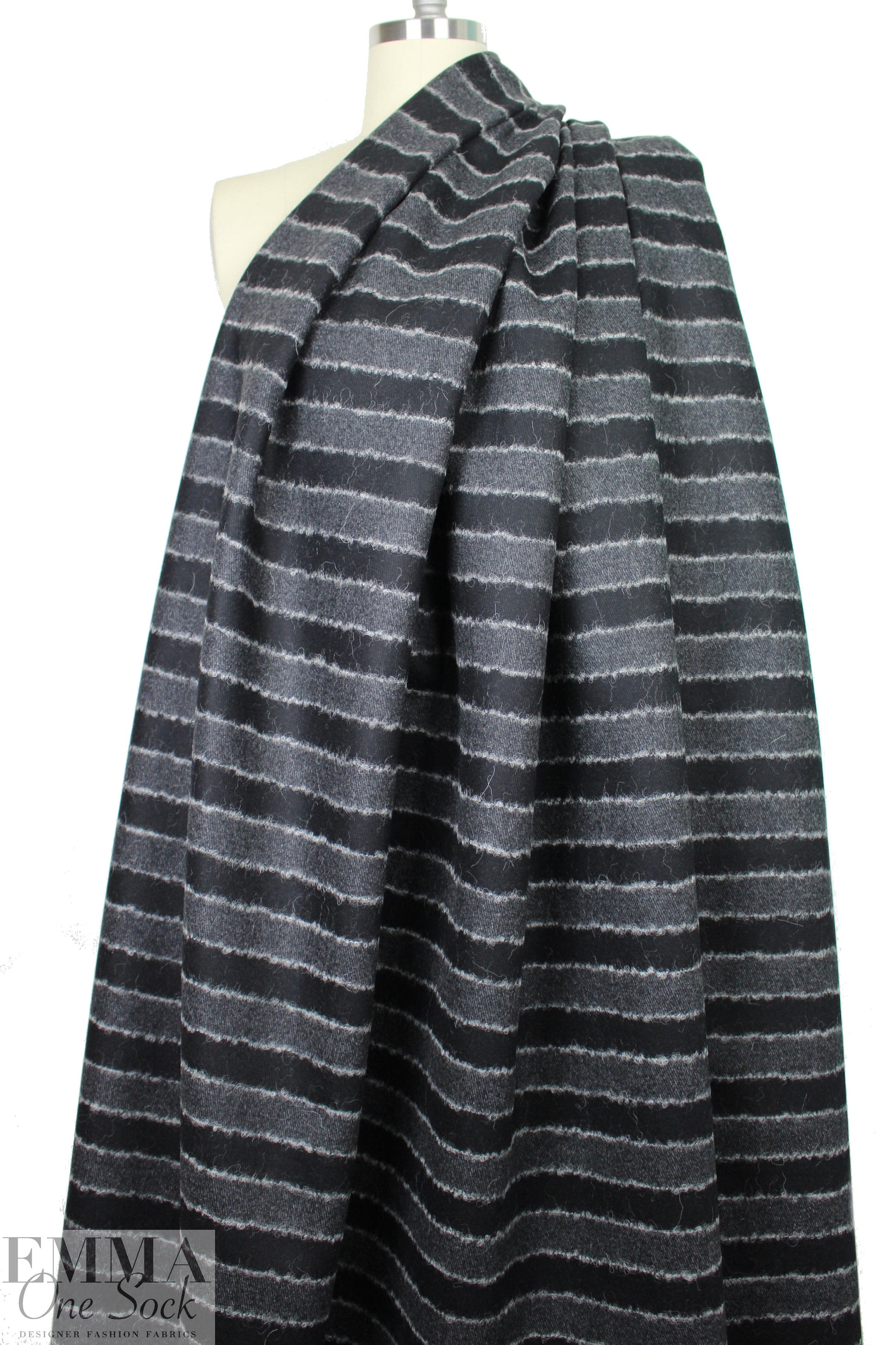 NY designer wool blend twill coating - gray/black stripe