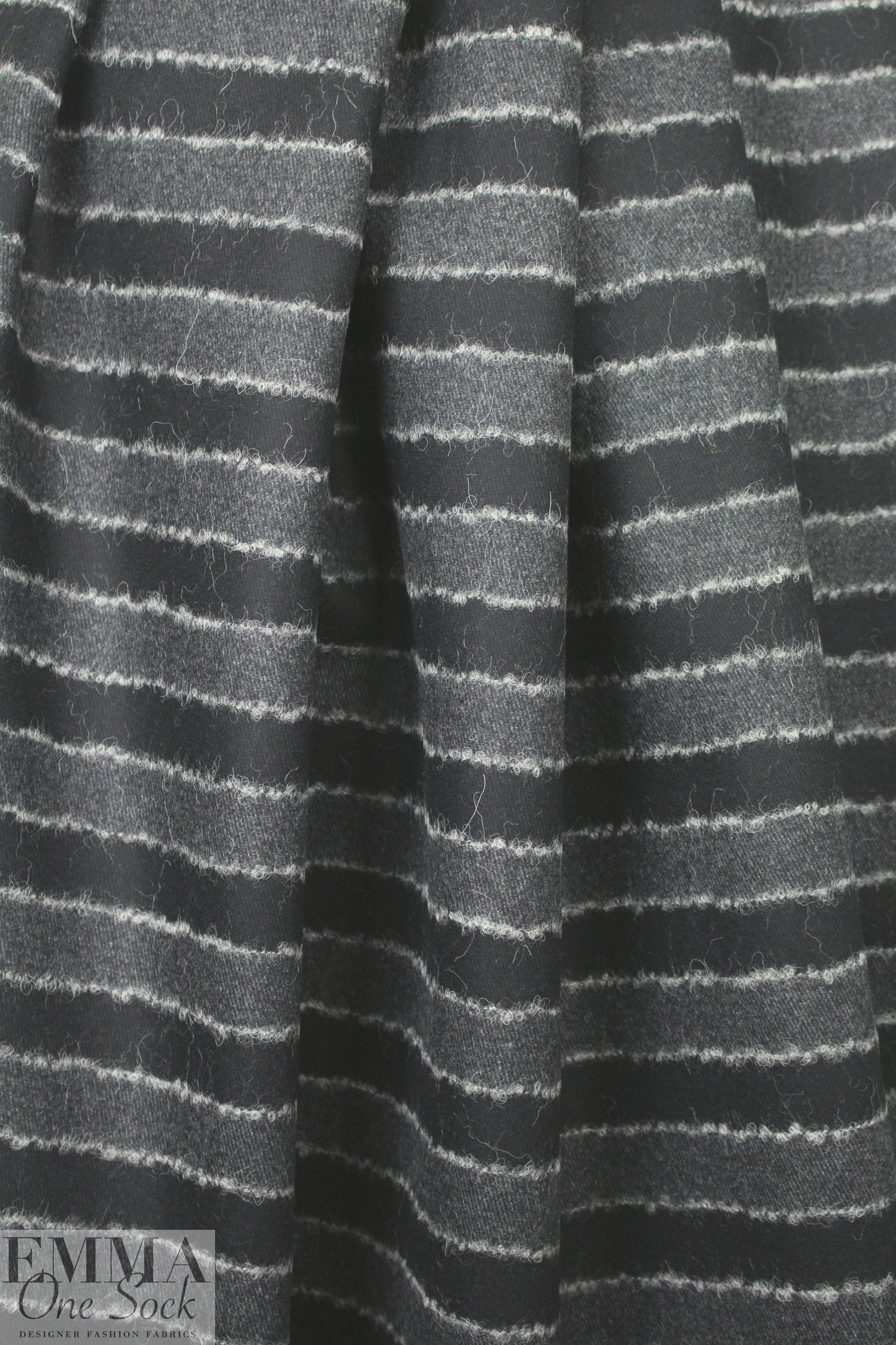 NY designer wool blend twill coating - gray/black stripe