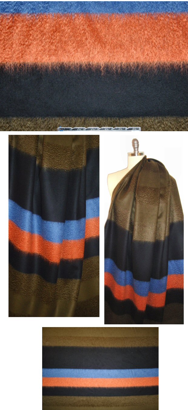 NY designer striped brushed wool/mohair panels .80 yds