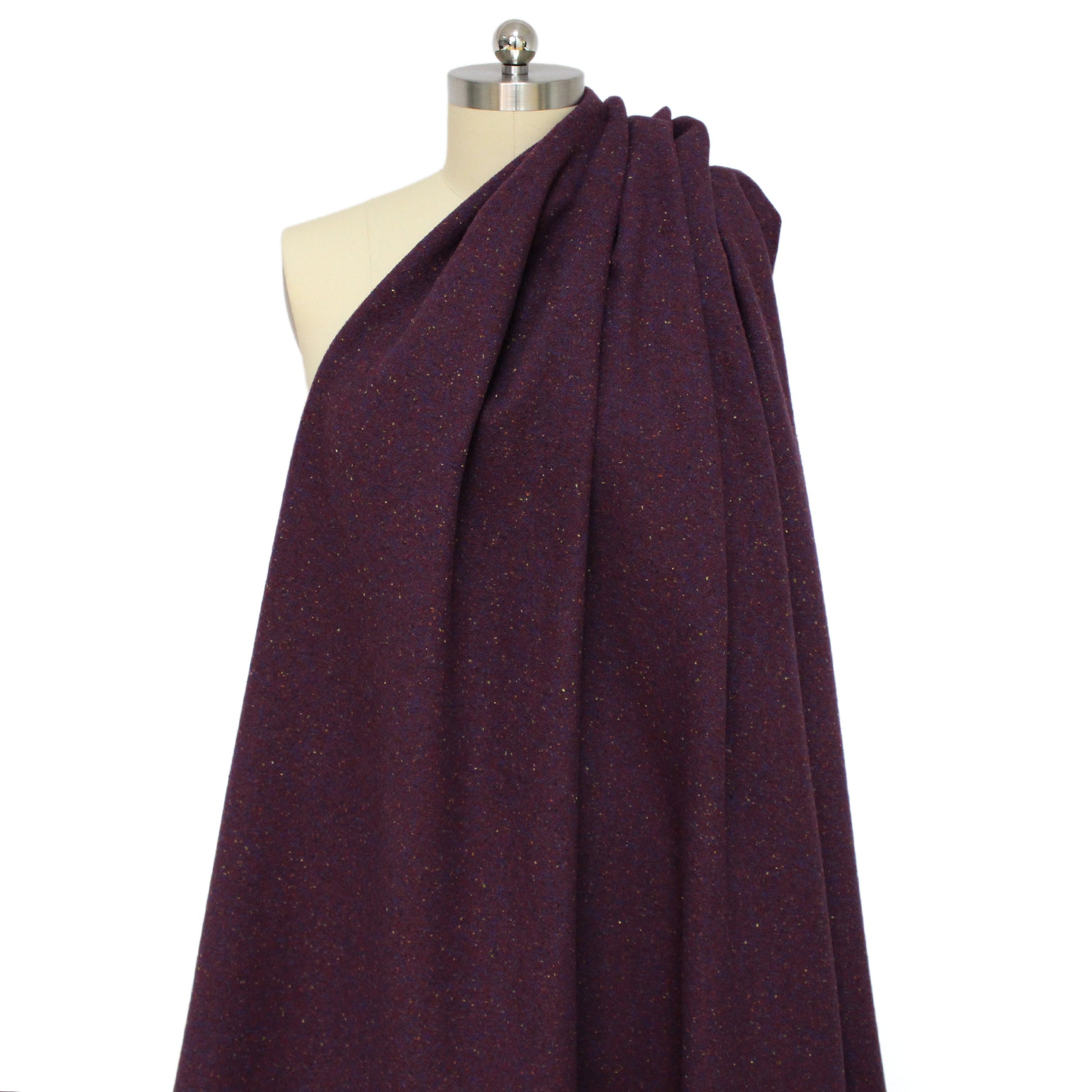 French speckled, tweedy brushed wool suiting - plum
