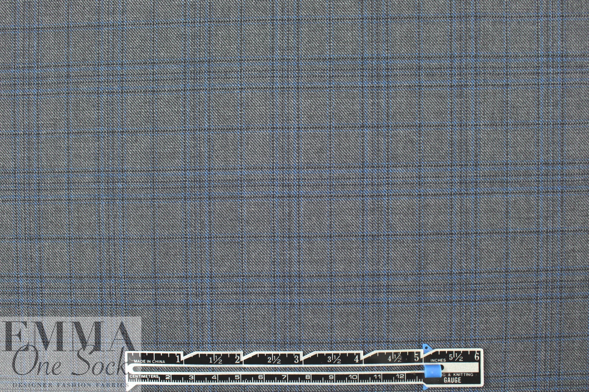 Italian all-wool charcoal/blue glen plaid suiting 1.75 yd