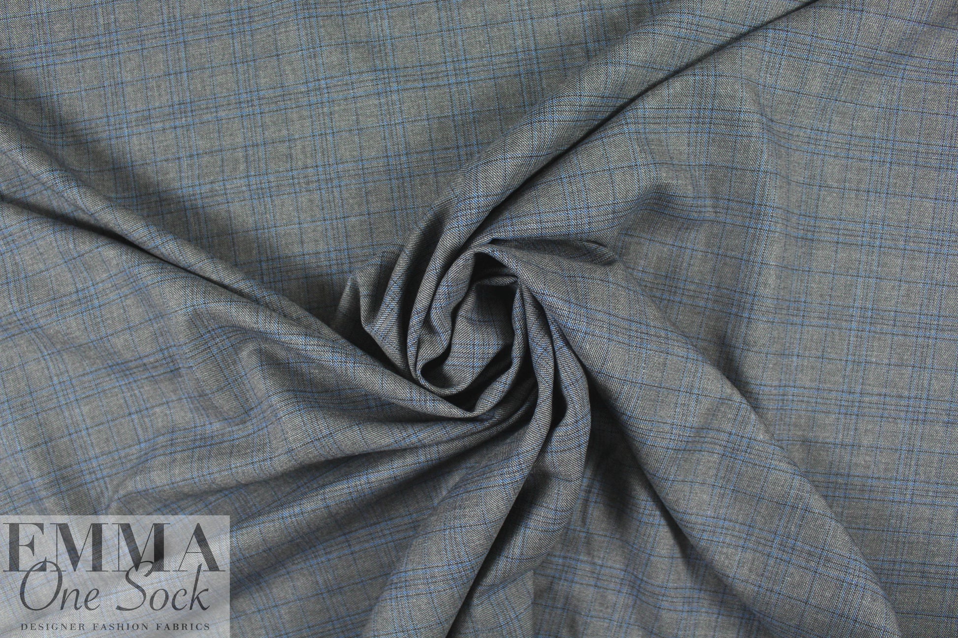 Italian all-wool charcoal/blue glen plaid suiting 1.75 yd