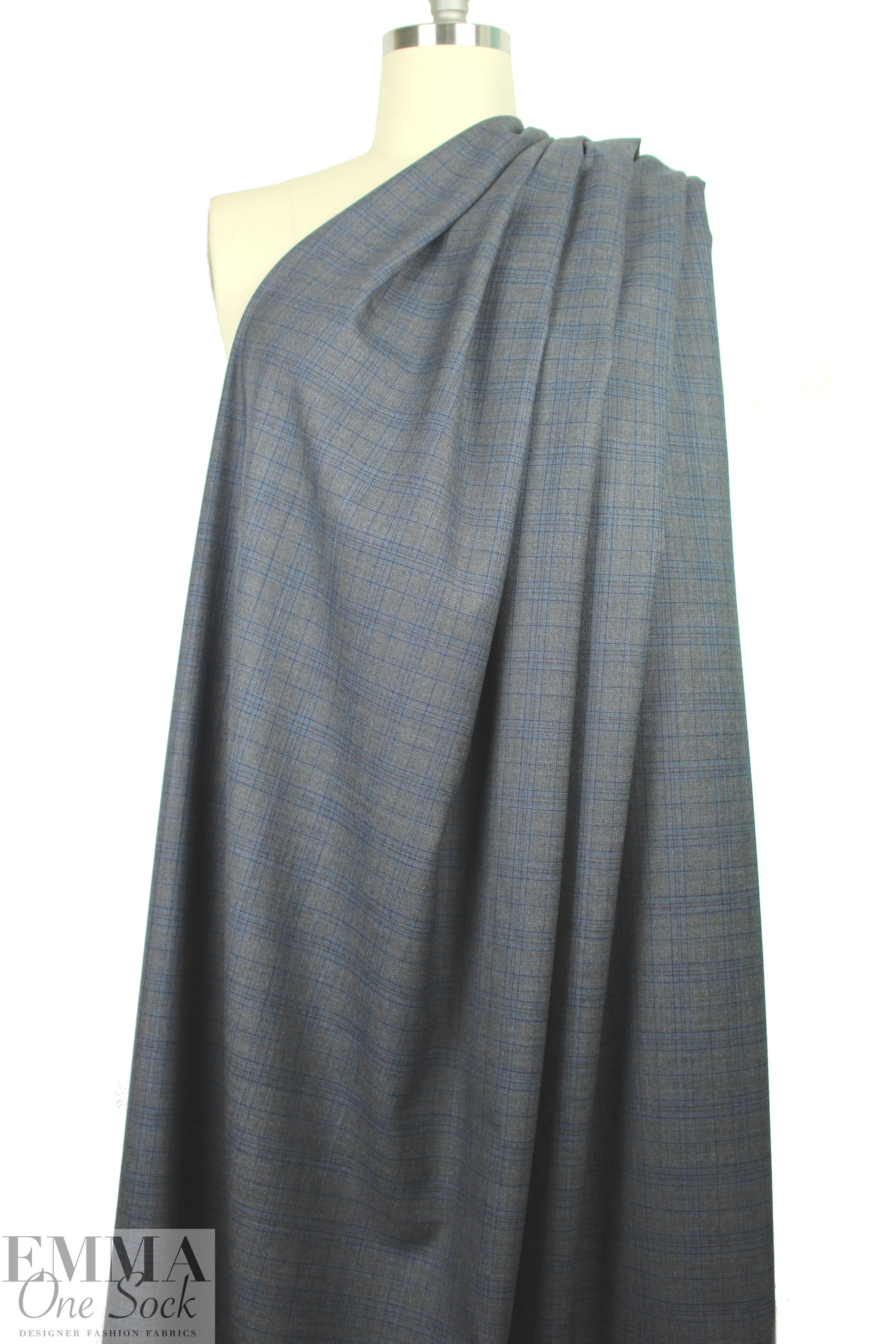 Italian all-wool charcoal/blue glen plaid suiting 1.75 yd