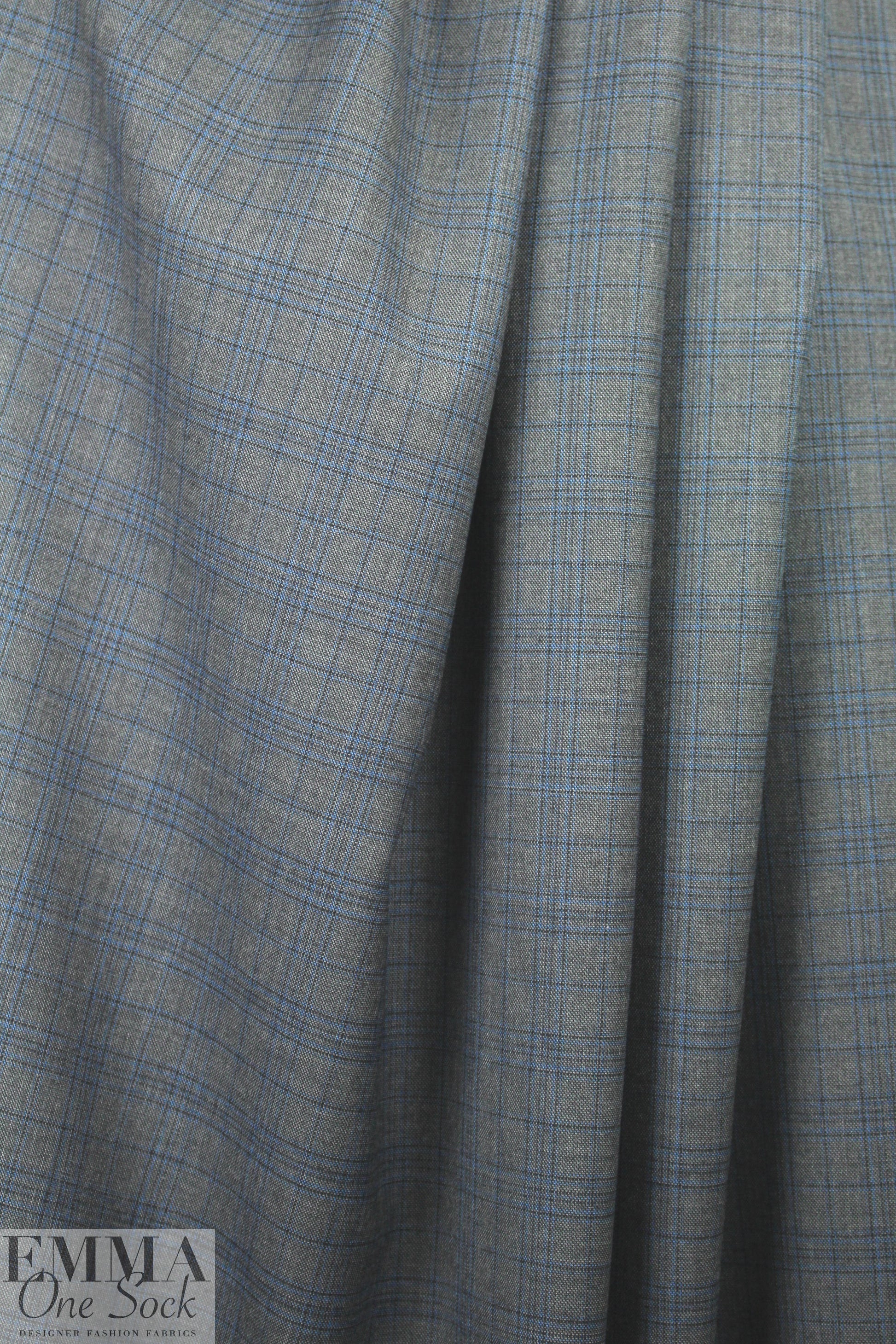 Italian all-wool charcoal/blue glen plaid suiting 1.75 yd