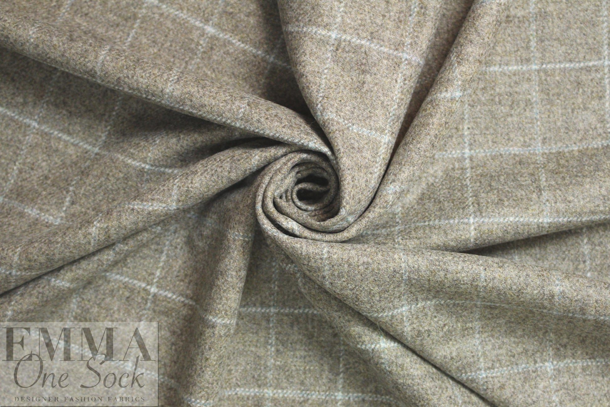 Italian wool windowpane tweed suiting - driftwood