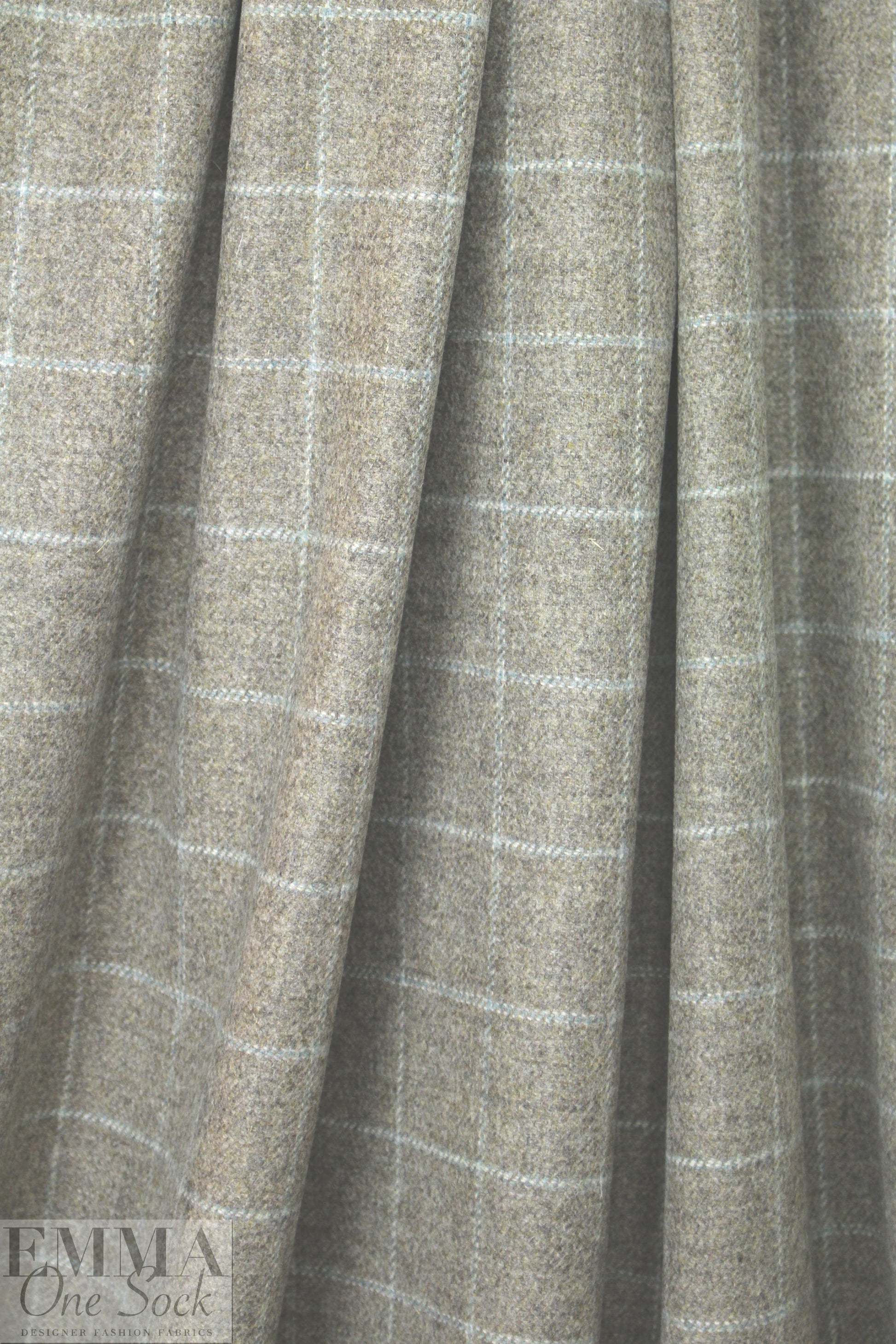 Italian wool windowpane tweed suiting - driftwood