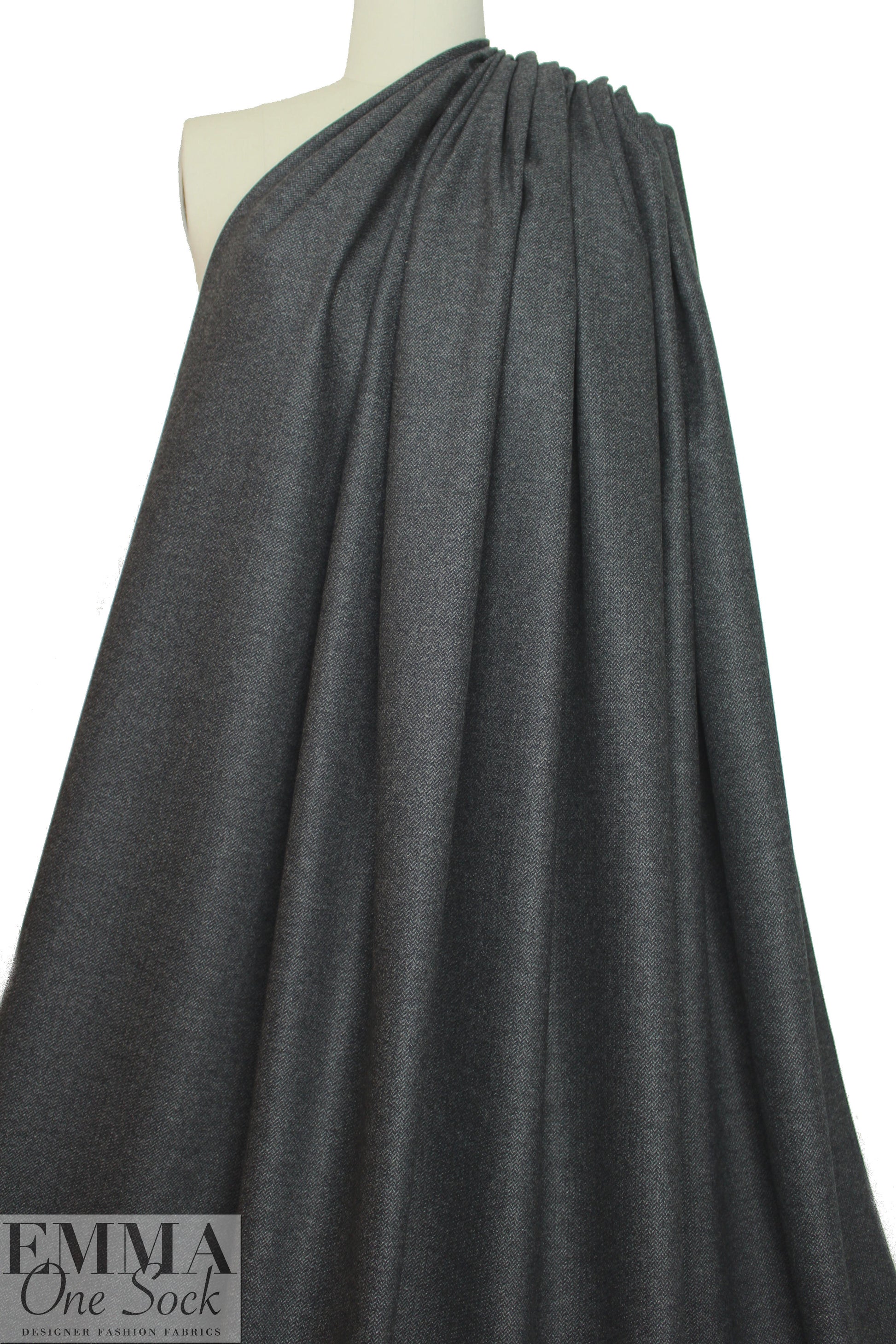 Italian wool stretch mini-chevron suiting - charcoal 1.75 yd