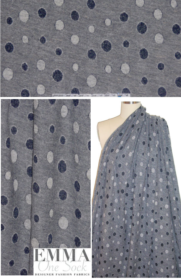 Italian midnight/gray stripe n dot wool blend sweater knit .75 yds
