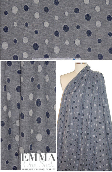 Italian midnight/gray stripe n dot wool blend sweater knit .75 yds