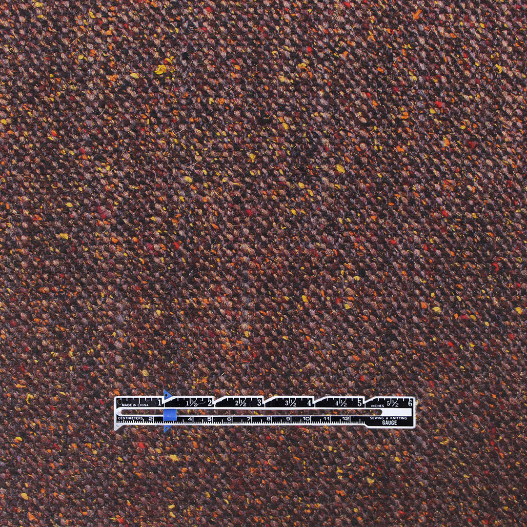 French wool blend woven tweed - raisin/bittersweet/metallic gold .5 yds