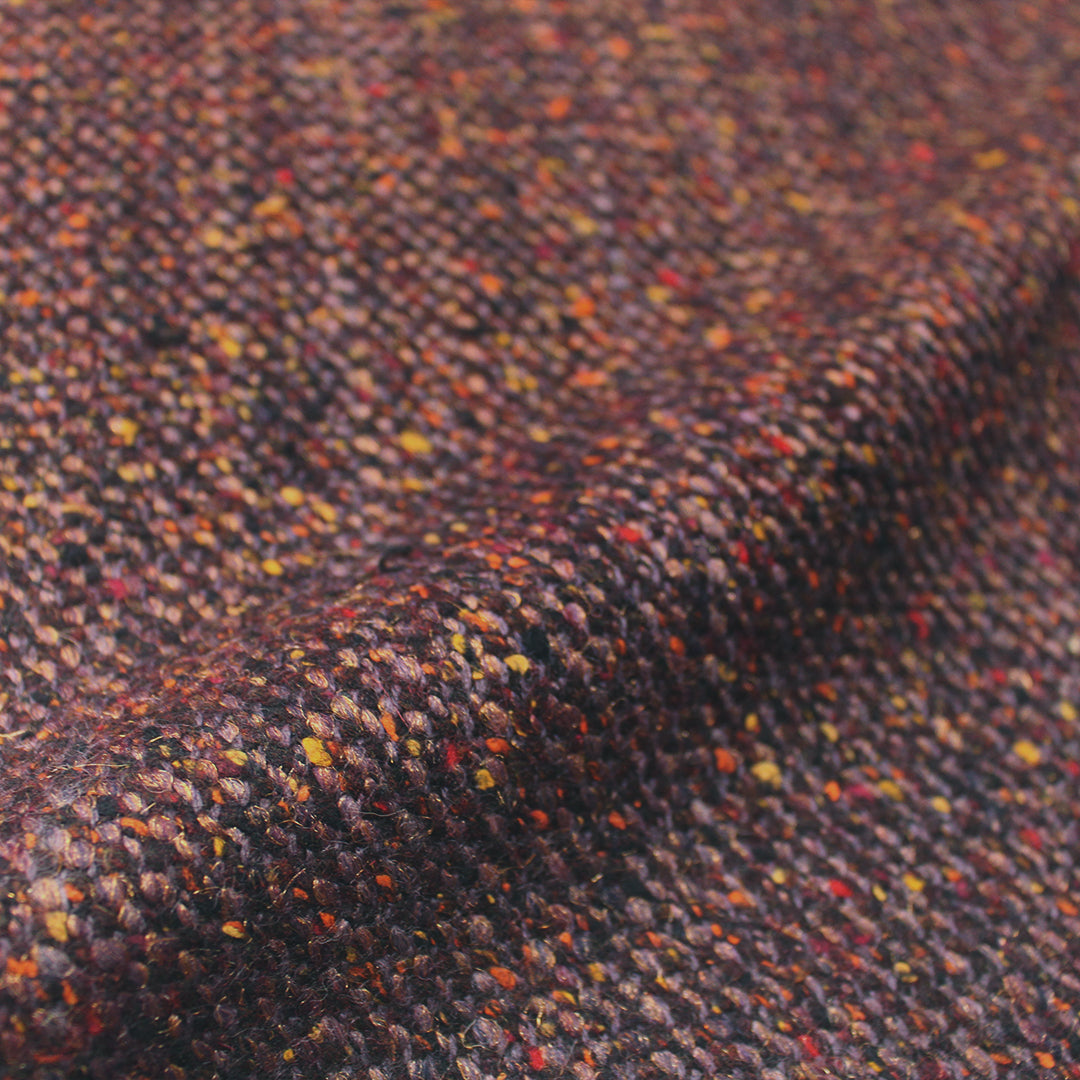 French wool blend woven tweed - raisin/bittersweet/metallic gold .5 yds