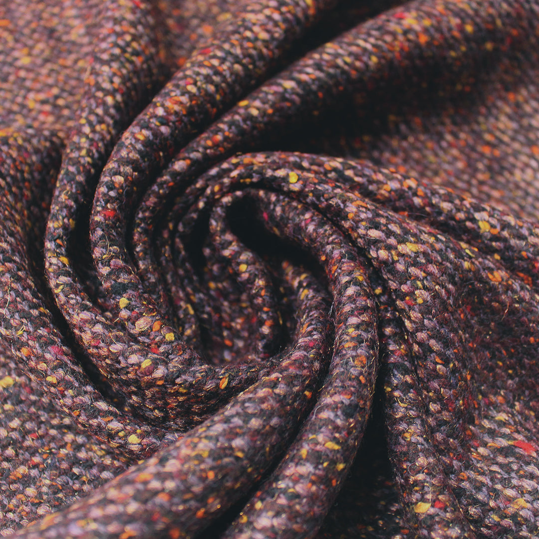 French wool blend woven tweed - raisin/bittersweet/metallic gold .5 yds
