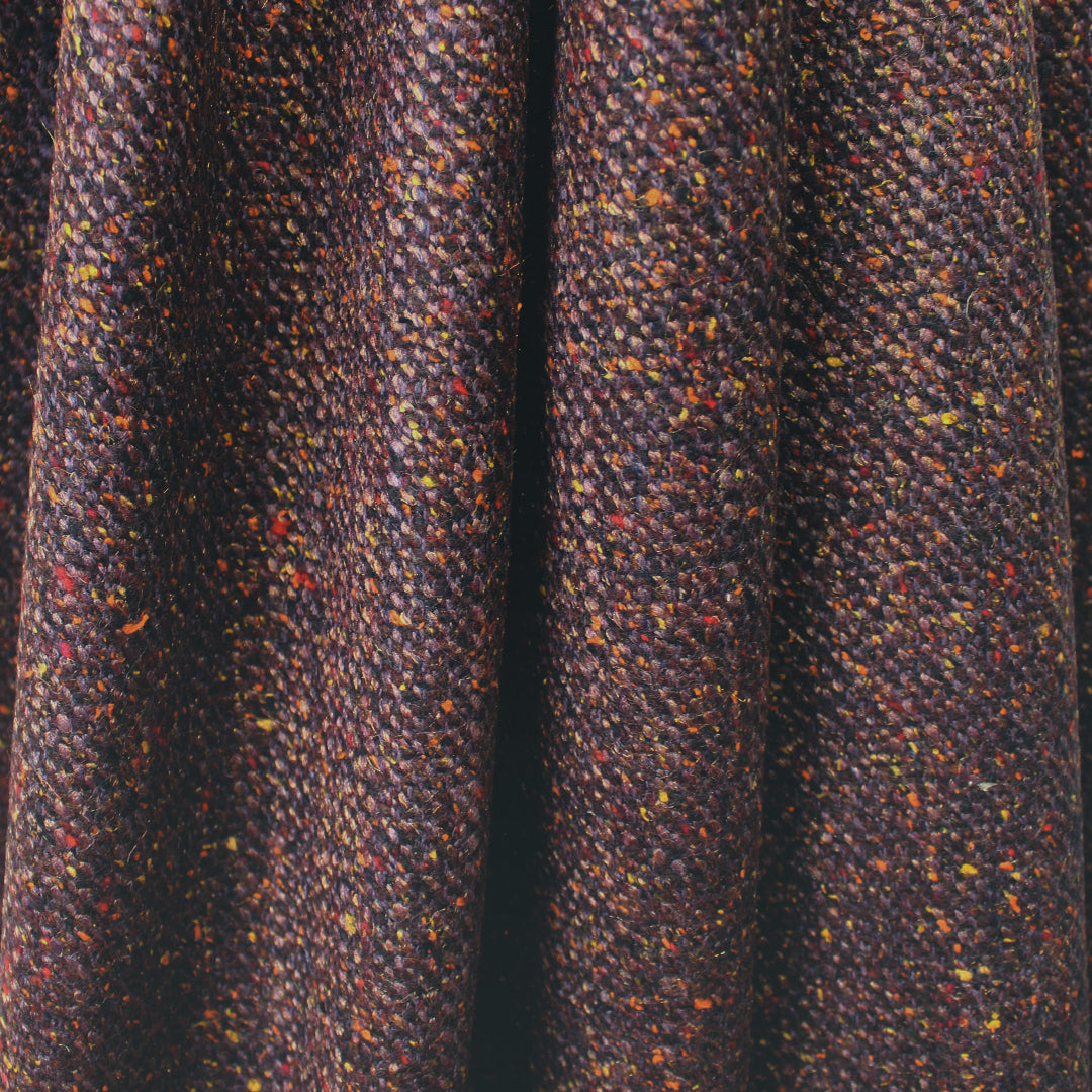 French wool blend woven tweed - raisin/bittersweet/metallic gold .5 yds