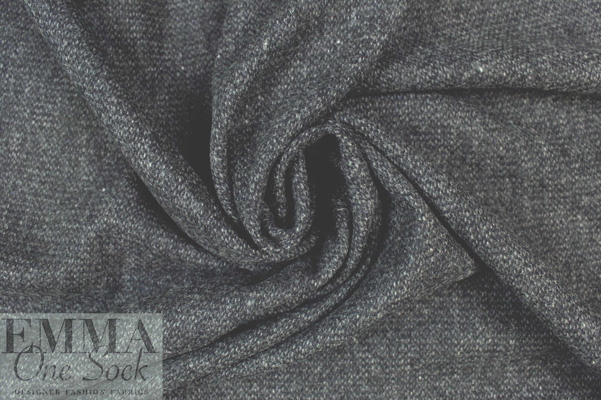 Italian wool tweed soft woven - charcoal/fog 2 yd
