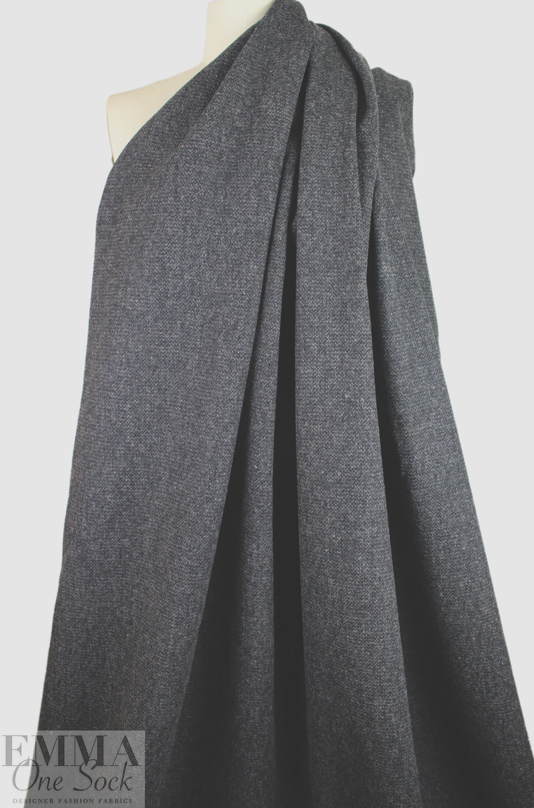 Italian wool tweed soft woven - charcoal/fog 2 yd