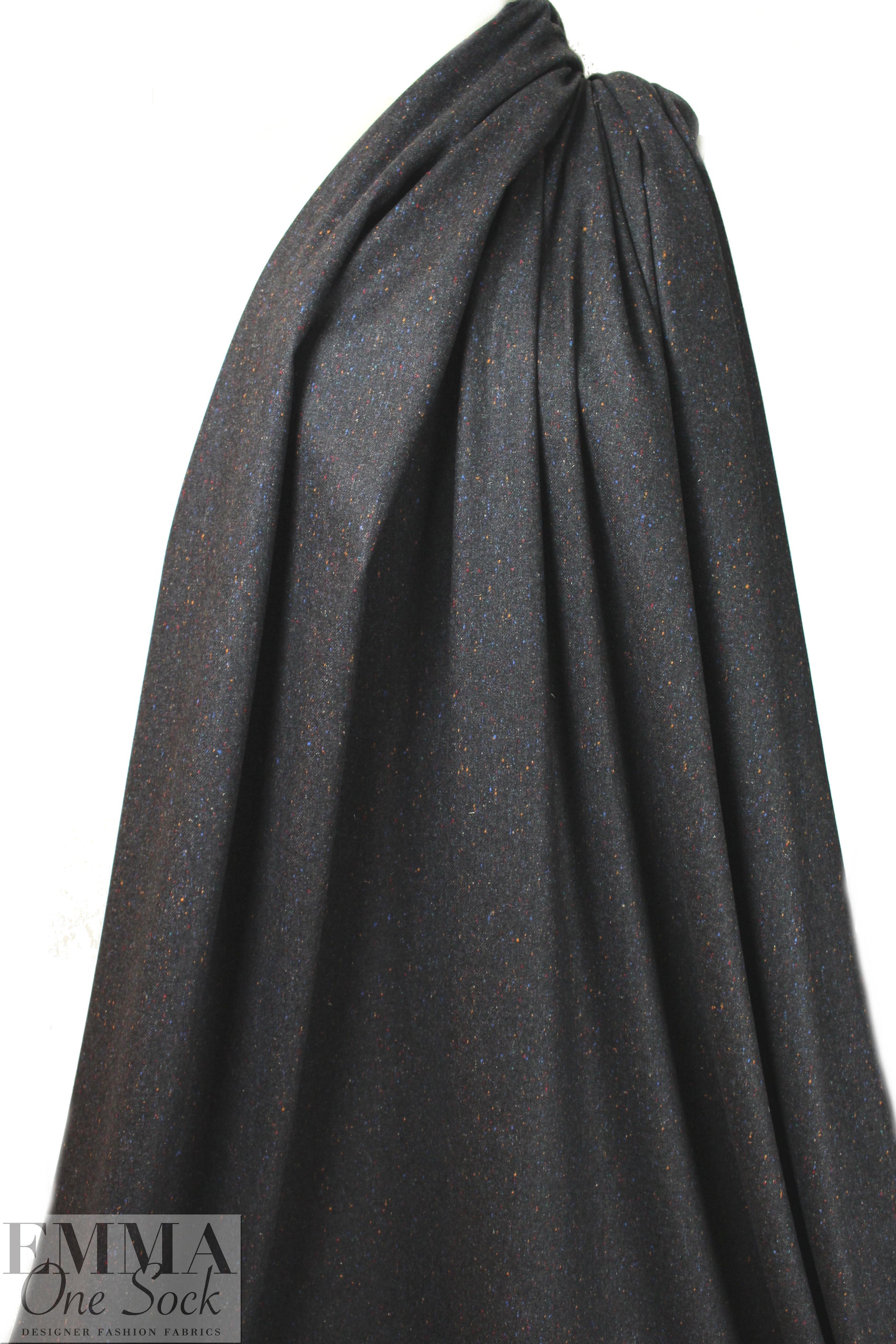 Italian off black speckled tweed wool suiting