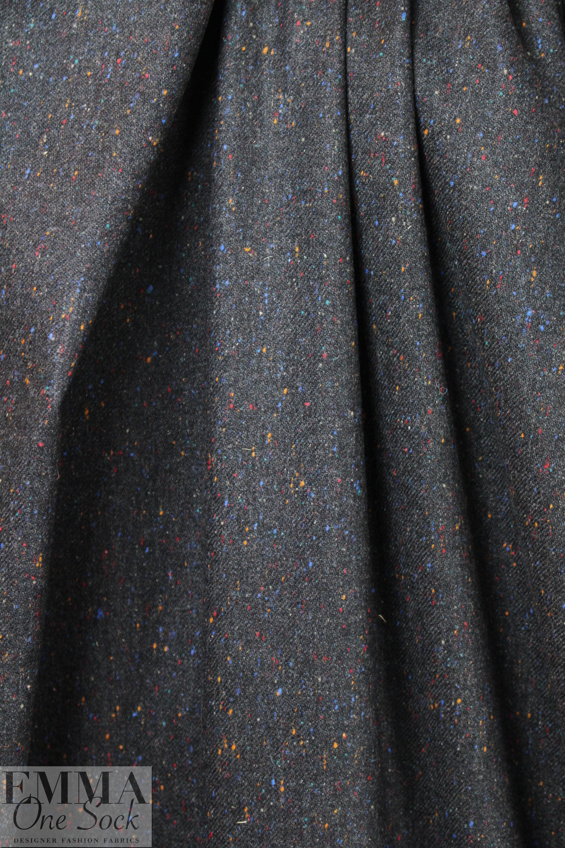 Italian off black speckled tweed wool suiting
