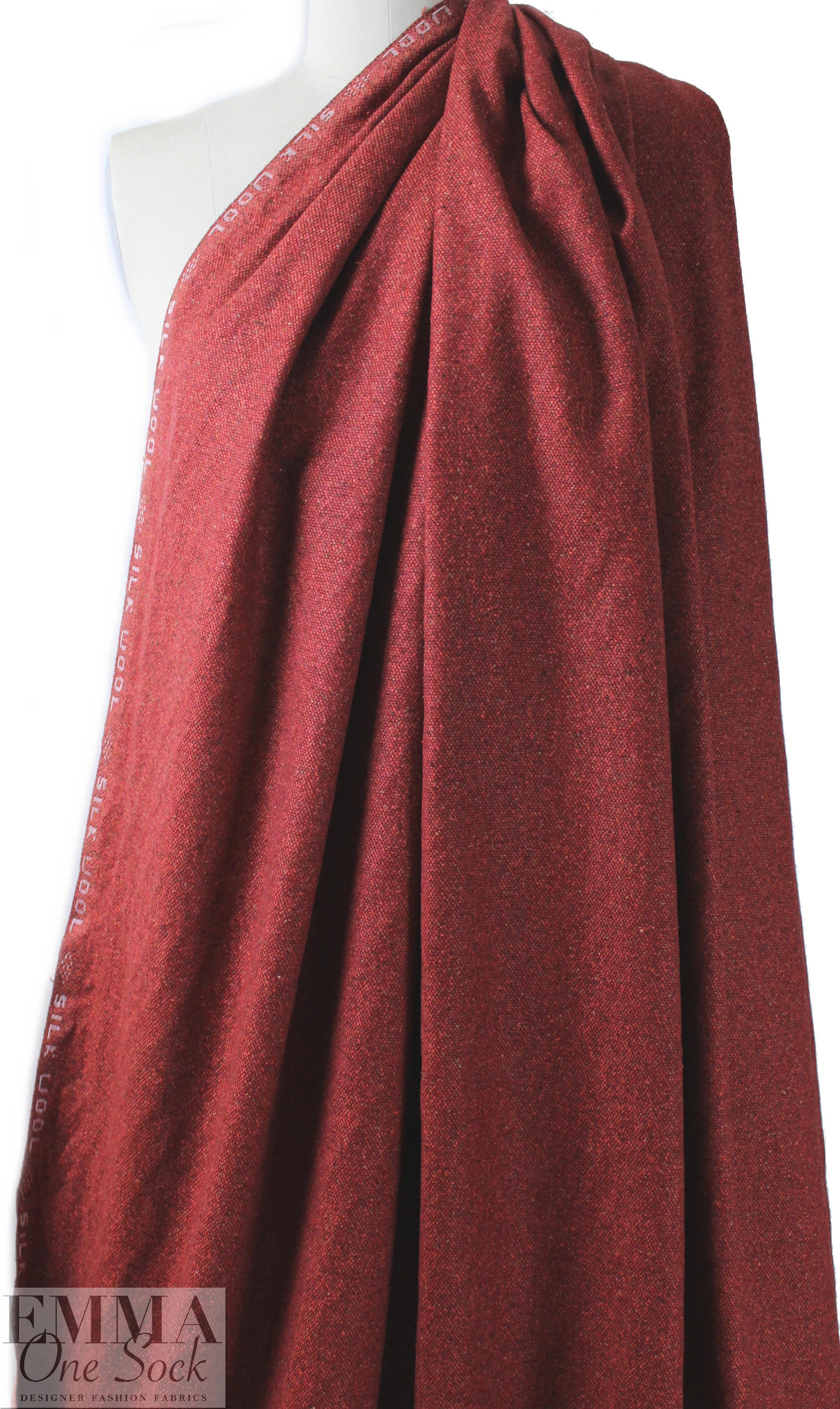 Italian woven selvage silk/wool tweed - paprika