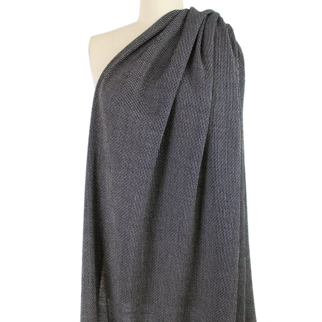 designer deadstock tweedy wool stripe - black/winter white 2.25 yds