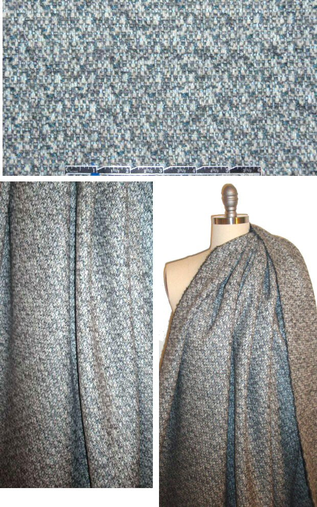 Italian gray/sparkly blue wool blend tweed coating