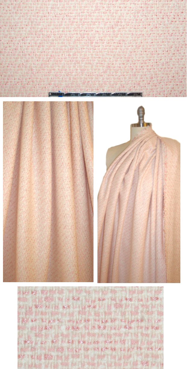 Italian sparkly pink/ivory wool blend tweed coating