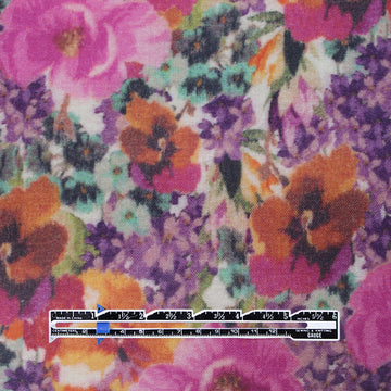 Italian 'pansy garden' printed wool twill weave  .5 yds