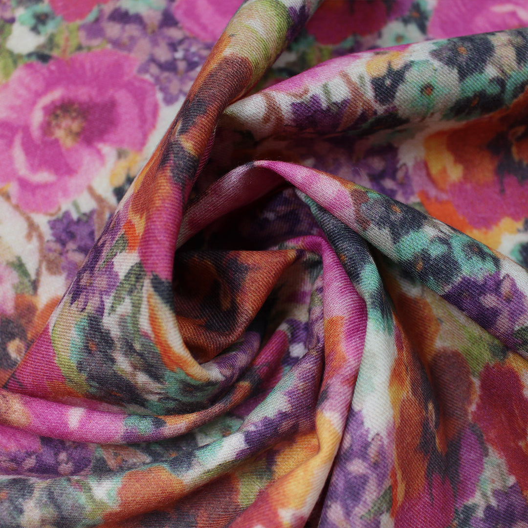Italian 'pansy garden' printed wool twill weave  .5 yds