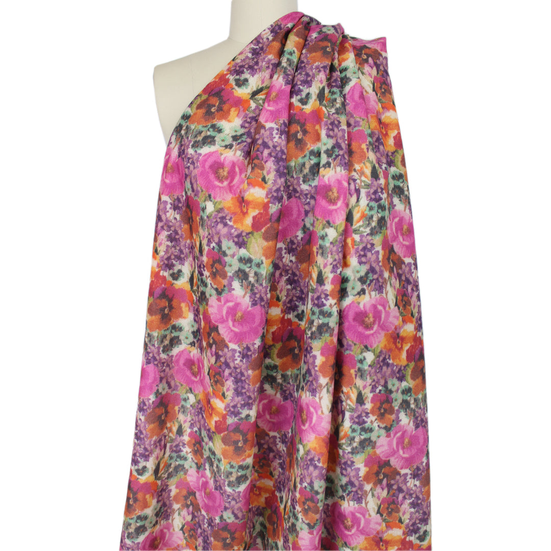Italian 'pansy garden' printed wool twill weave  .5 yds