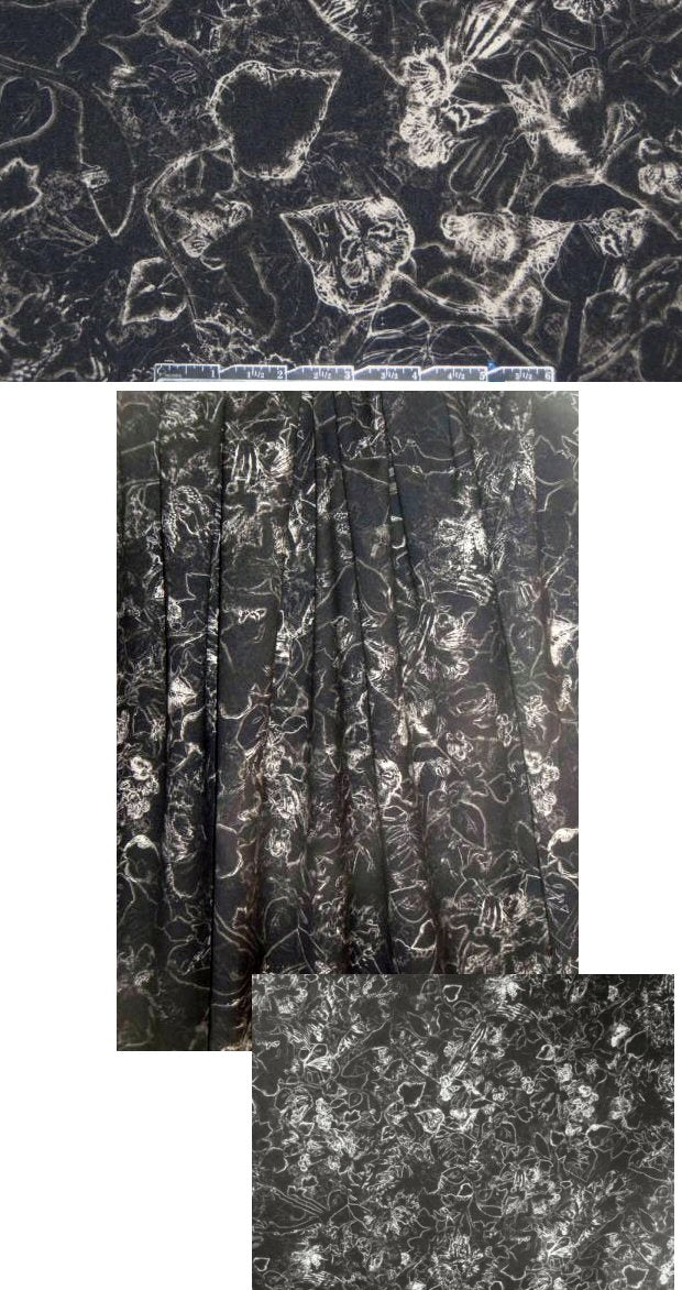 Italian off-black leafy design wool twill