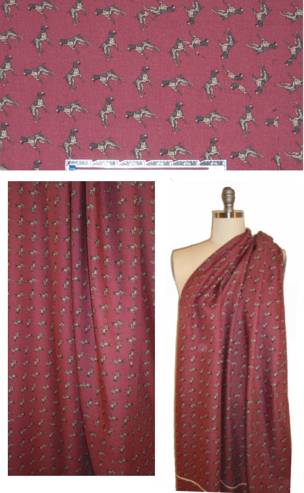 NY designer 'English pointer' wool challis panel .75 yds