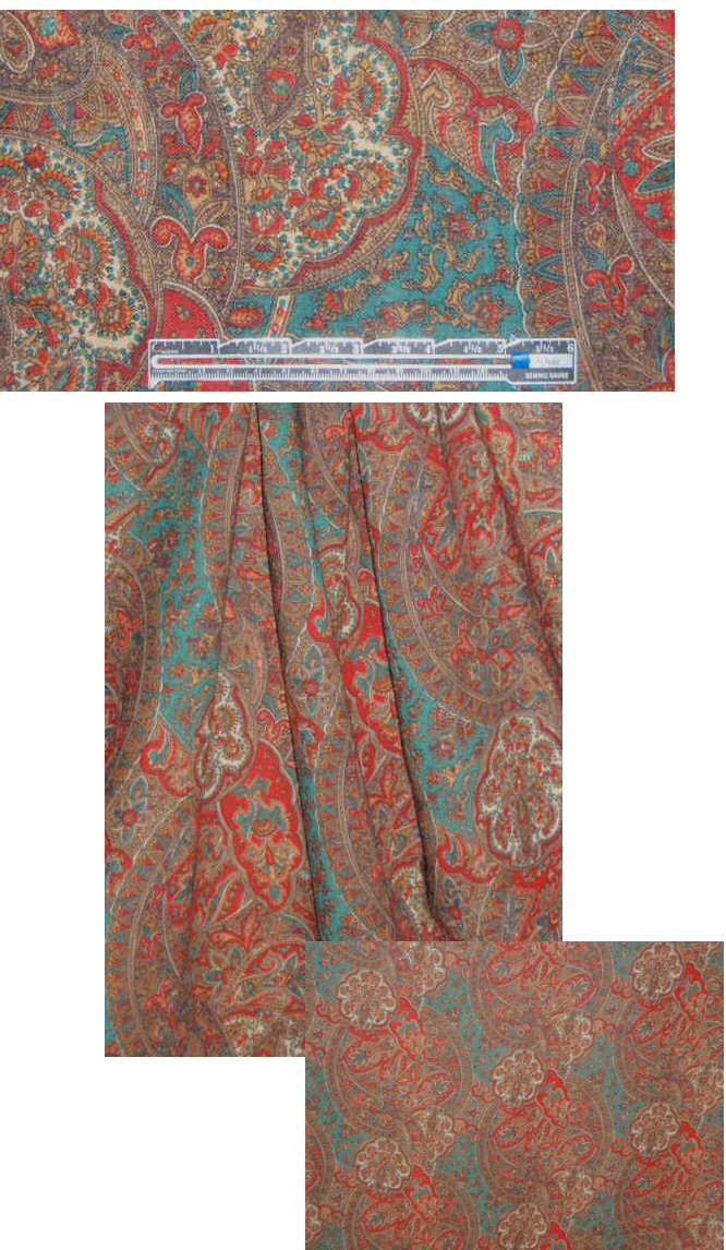 Italian spruce/garnet/tan paisley wool twill