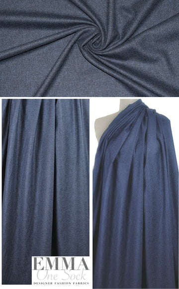 Italian tweedy twill wool woven - black/sapphire