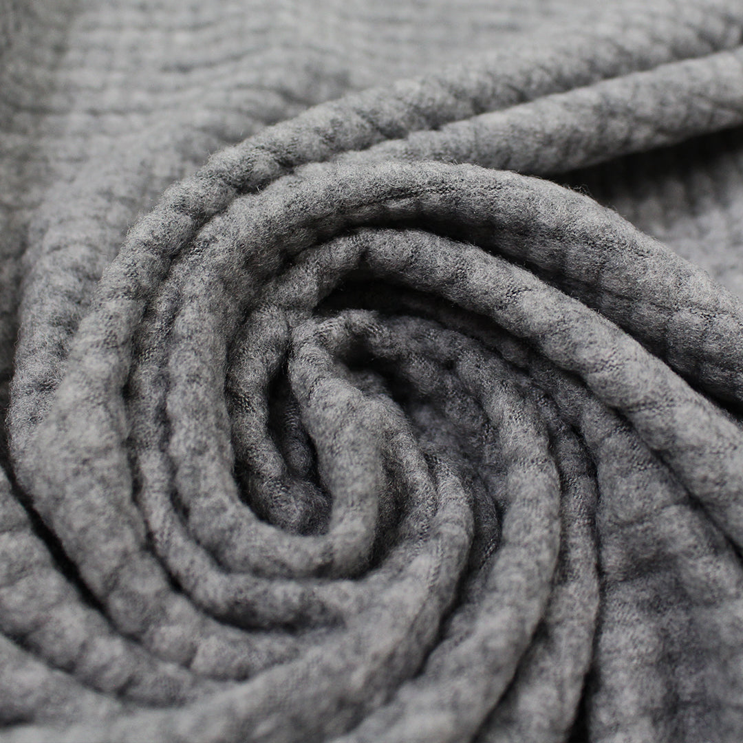 Italian tufted waffle stretch wool fleece - neutral gray .75 yds