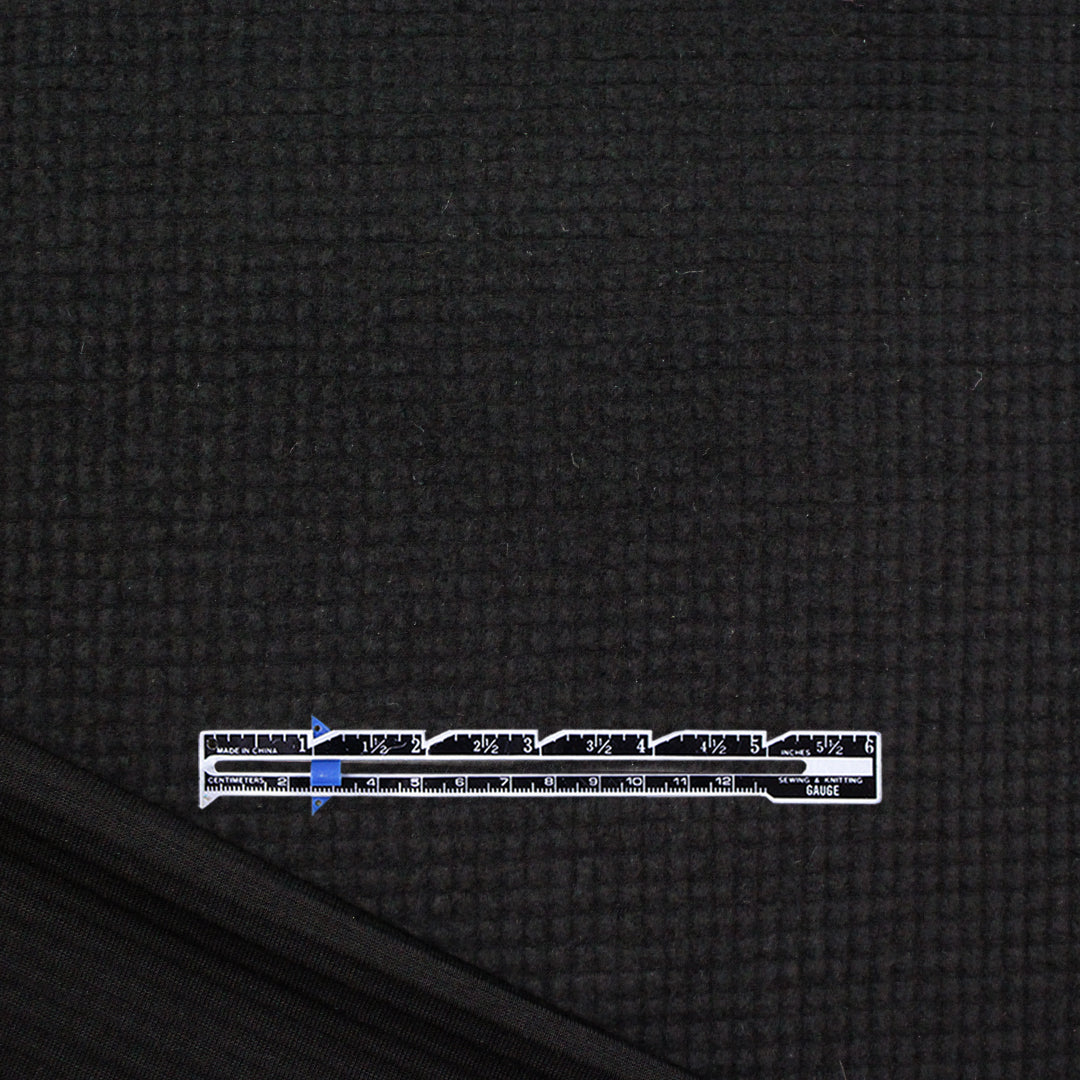 Italian tufted waffle stretch wool fleece - black .875 yds