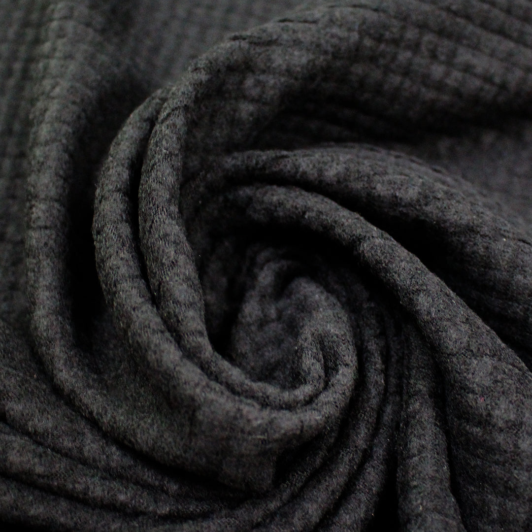Italian tufted waffle stretch wool fleece - black .875 yds