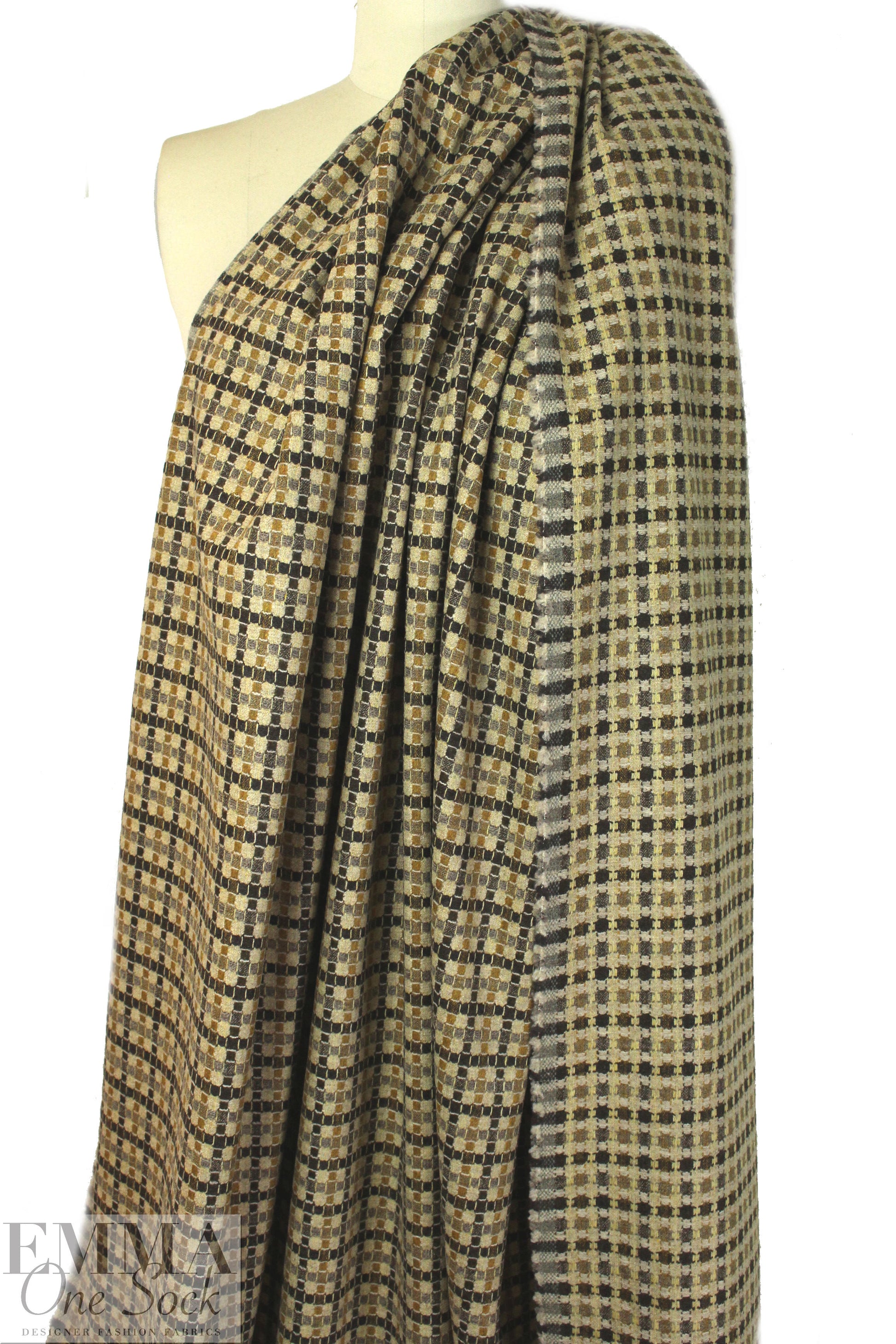 Italian earthtones box plaid fancy weave suiting