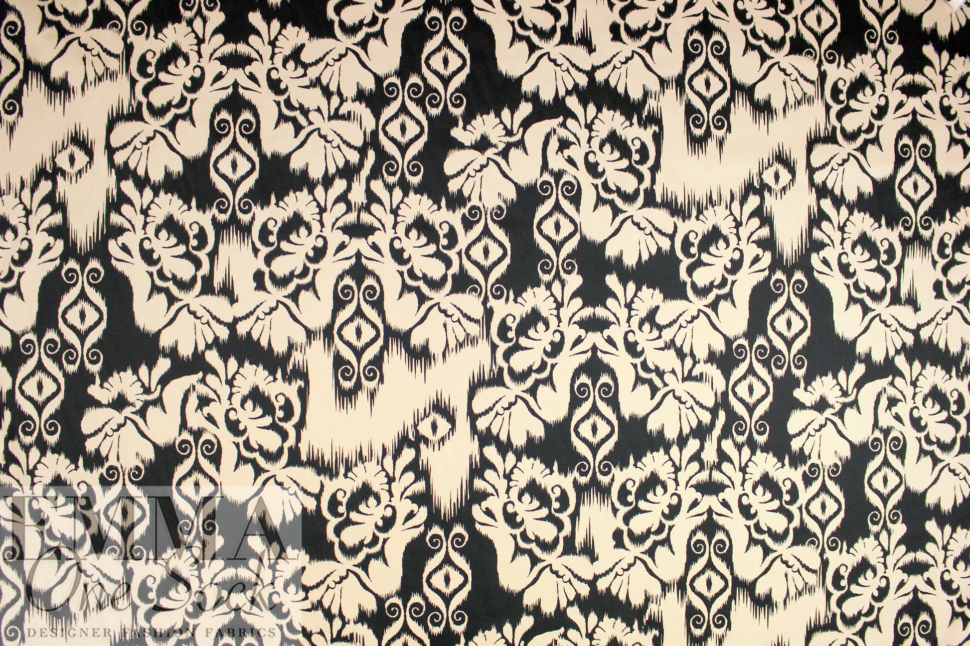 Italian ikat scroll stretch cotton blouseweight woven 2.125 yd