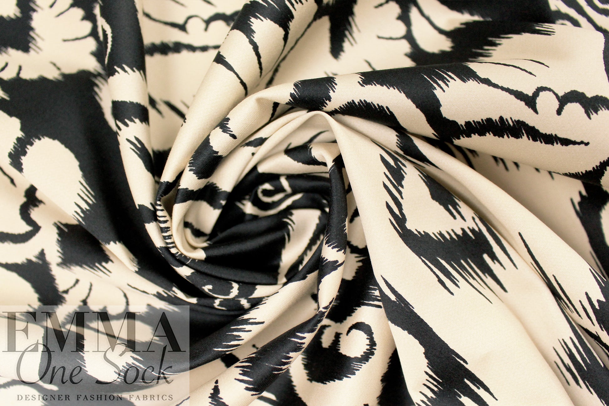 Italian ikat scroll stretch cotton blouseweight woven 2.125 yd