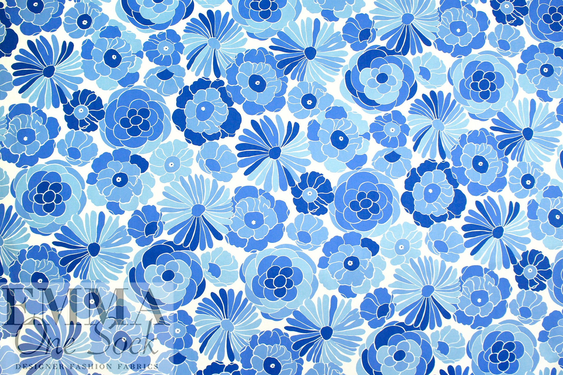 Italian blue decoflora stretch cotton canvas 1.875 yd