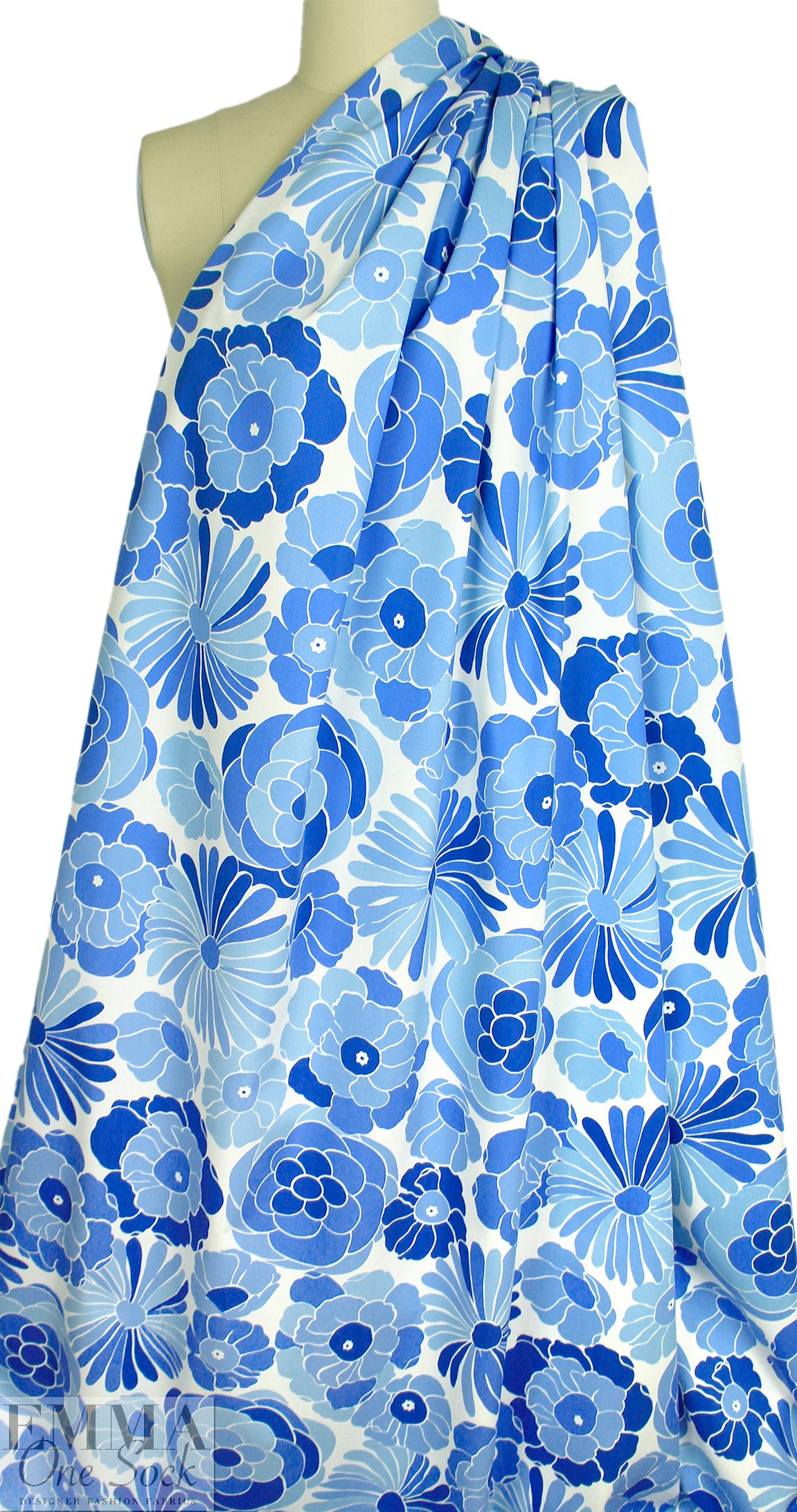 Italian blue decoflora stretch cotton canvas 1.875 yd